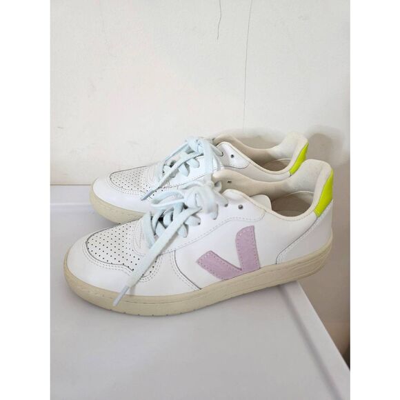 Madewell x VejaTM Vegan Leather V-10 Sneakers in Pastel Neon Colorblock US 5 - Picture 2 of 11